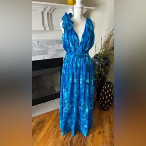 Vibrant Blue Floral Maxi Dress